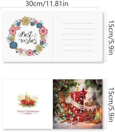 DIY Diamond Greeting Cards Set Christmas, 5D DIY Diamond Art Painting Greeting Card, DIY Christmas Card Making Kits for Family Friends Handmade Gift-#11-Christmas Candles - Image 3