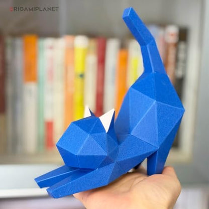 3D Origami Paper Craft Kit, Yoga Kitten Cute DIY Pre-Cut Animal Papercraft Model for Beginners, Fun Handmade Home Decoration Gift for Adults & Teens-Blue - Image 3