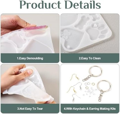 Pet Tag Silicone Mold DIY Earring Resin Molds Dog Cat Heart Resin Casting Molds & 60Pcs Earring Hooks 100Pcs Jump Rings for DIY Keychain Cat Collar Earring Jewelry Making - Image 5