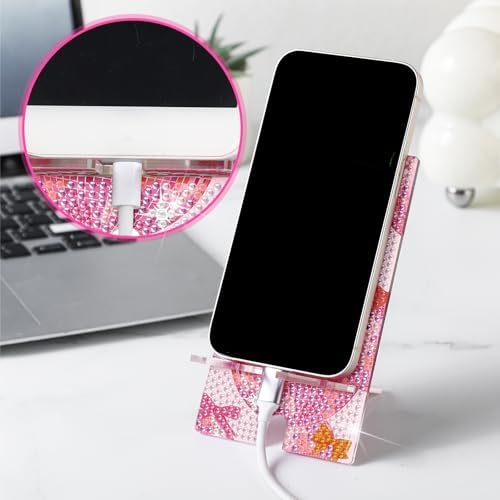 Saillong 6 Pcs Pink Bow Diamond Art Phone Stand, Full Drill DIY Holder - Image 5