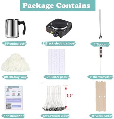 Soy Wax Candle Making Kit Supplies With Wax Melter, Natural Candle Wax For Candle Making, DIY Art&Crafts Kit for Adults,Beginner, Including 10lbs Soy Wax Flakes, Electric Stove,CandleWick,Melting Pot - Image 2