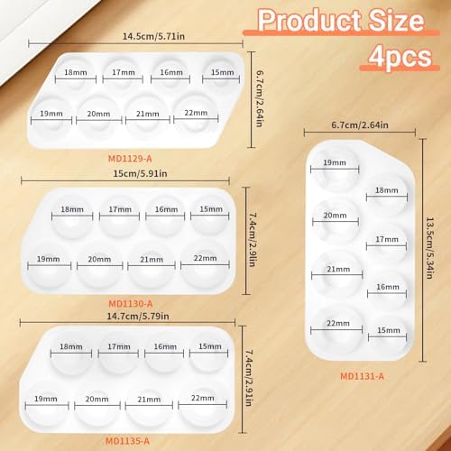 4 Pcs Resin Ring Molds,Silicone Resin Rings Making Kit,Round Pendant Jewelry Casting Mold for DIY Earrings Necklace Pendants Keyrings Crafts Decorations Making (8 Different Sizes) - Image 2