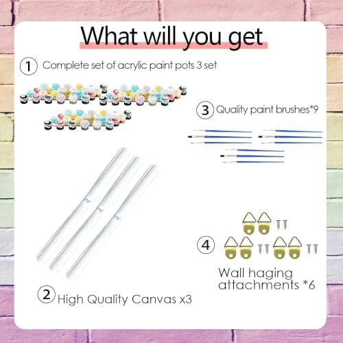 Jiqinsiye Flower 3 Pack Paint by Numbers for Adults,Wildflowers DIY Painting Kits for Adult,Color by Numbers,Paint by Number Canvas Crafts Watercolor for Beginner Home Decor - Image 4