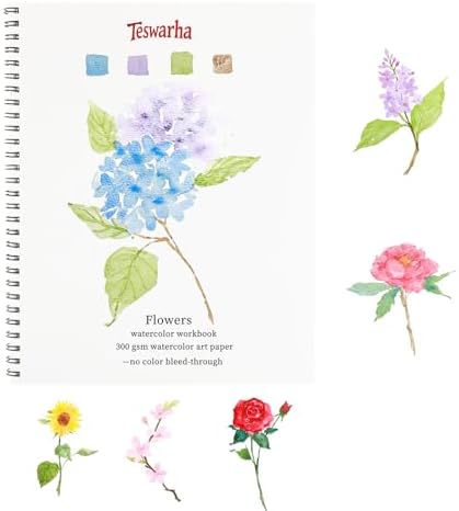 Teswarha Watercolor Workbook Using Thick Real Cotton Watercolor Paper for Adults Teens Spiral Bound 300GSM Art Paper 12 Sheets Flowers 8.2 x 9.8in by Unknown