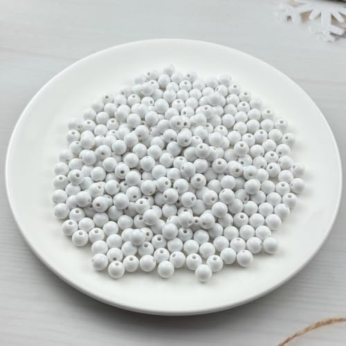 300pcs Acrylic Round Beads for Crafts 8mm Resin Candy Color Spacer Beads with Hole for Jewelry Making Sewing Crafts Decoration Necklaces Bracelets Earrings Supplies(White) - Image 2