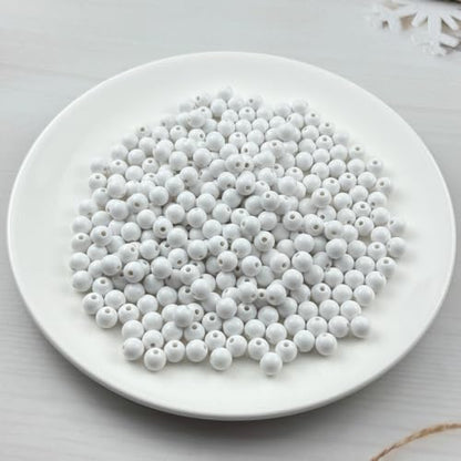 300pcs Acrylic Round Beads for Crafts 8mm Resin Candy Color Spacer Beads with Hole for Jewelry Making Sewing Crafts Decoration Necklaces Bracelets Earrings Supplies(White) - Image 2
