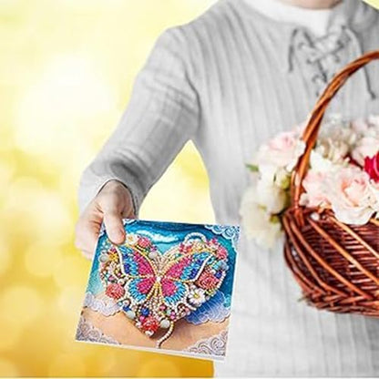 Huacan Diamond Art Painting Greeting Card Kit 6 Pcs, Diamond Art Diamond Flowers Butterfly Greeting Cards Special Shaped Drill Arts Craft for Christmas Birthday Thanksgiving Day Holiday 30 x 15 CM - Image 4