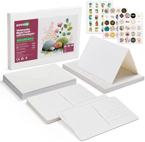 KOVIEDE 20 Pack Foldable Blank Watercolor Cards with Envelopes 4" x 6" by KOVIEDE
