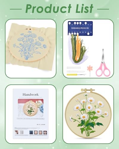 ERKOON Embroidery Kit for Beginners, Flower Cross Stitch Set Include Embroidery Cloth Hoops Threads for Craft Lover Hand Stitch with Embroidery Skill Techniques (Daisy) - Image 2