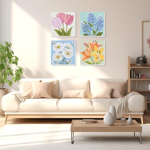 Lxmsja 4 Pack Gentle Garden Paint by Numbers Kit for Adults, Easy Framed Paint by Numbers for Adults Beginner, DIY Acrylic Oil Painting Craft Kits for Home Wall Decor 8x8 inch - Image 3