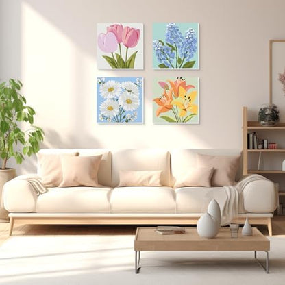 Lxmsja 4 Pack Gentle Garden Paint by Numbers Kit for Adults, Easy Framed Paint by Numbers for Adults Beginner, DIY Acrylic Oil Painting Craft Kits for Home Wall Decor 8x8 inch - Image 3