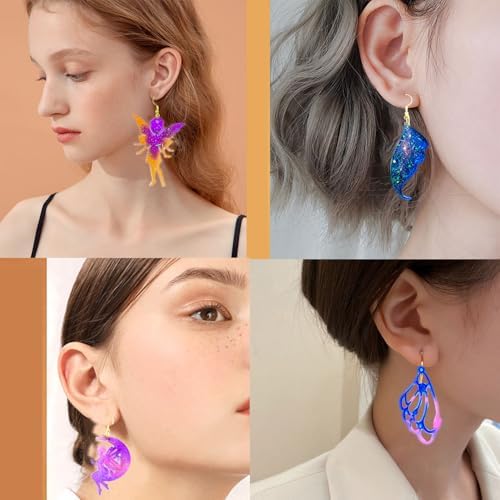 104Pcs Geometric Resin Earring Molds Kit, Wing Angel Shaped Earrings Silicone Mold for Epoxy Resin Dangle Drop Jewelry Molds Making Kit with 100 Earring Hook for Earrings Necklace Pendants (Wing) - Image 4