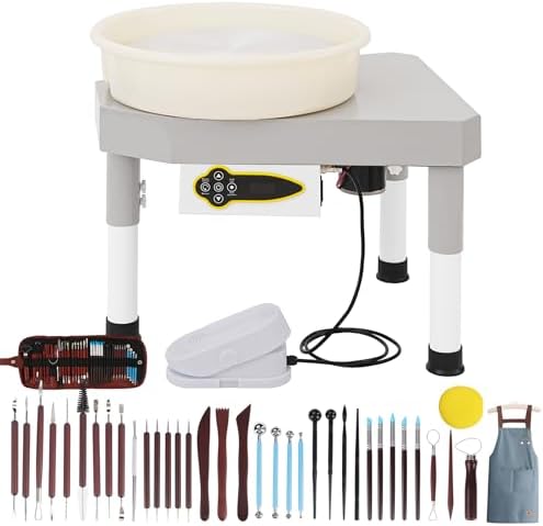 14" 450W Electric Pottery Wheel with LCD Panel Adjustable Speed Foot Pedal,Detachable Basin,Heighten Desk Legs,Clay Toolfor Kids, Adults, Beginners, Home DIY & Professional Pottery Making by BIUTEFOU