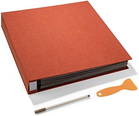 Large Photo Album Self Adhesive 4x6 5x7 3x5 8x10 Scrapbook Magnetic Album DIY Scrap Book Length 13 x Width 12.8 (Inches) 120 Black Sticky Pages Linen Cover DIY Photo Album(Orange) by HoneyTolly