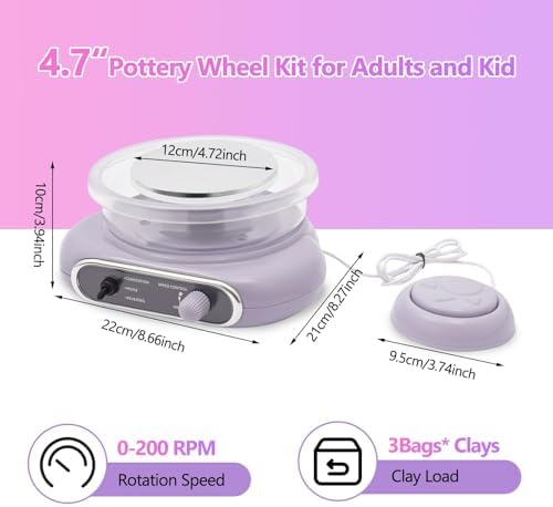 Pottery Wheel Kit for Adults and Kit,with Foot Pedal, Low Noise Pottery Wheel for Kids with 28 Pottery Shaping Tools, 8.66x8.27x3.94 Inches Pottery Clay, Adjustable Speed 0-200 RPM,for Home DIY - Image 3