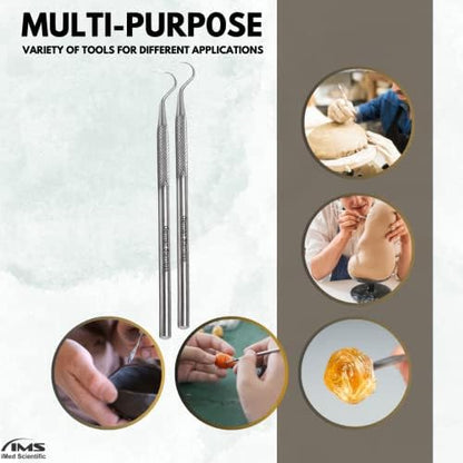 Clay Needle Tool 2Pcs Stainless Steel Professional Pin Needle Detail Tool for Ceramic Polymer Clay Sculpture Modeling to Make Intricate Design Detailing (Hook) - Image 2