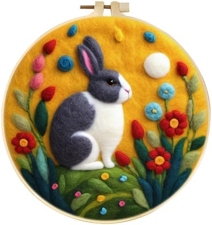 Zovylks Needle Felting Kit for Adults, 7.9 Inch Wool Felt Painting DIY Craft Set for Beginners, Needle Felt Starter Kit with Picture Frame, Foam Pad, Finger Cot (Rabbit) by Unknown