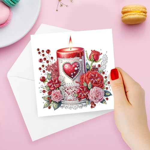 6 Pcs Diamond Painting Greeting Cards Kit Rose Flower Candle Heart with Envelopes, 5D DIY Special Shaped Rhinestone Art Card Making Kits for Adults, Holiday Blessing Postcards, Creative Craft Gifts - Image 7
