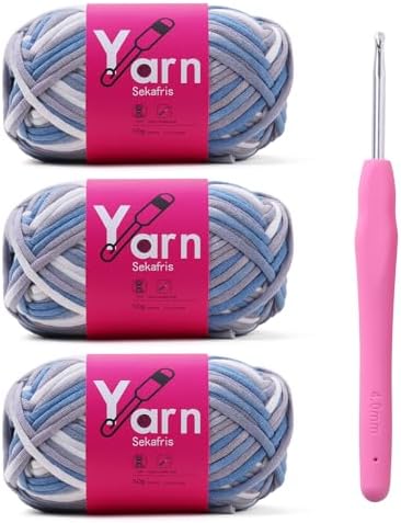 Beginner Yarn for Crocheting Cotton Crochet Yarn #4 Blue Gray by Sekafris