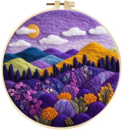 yesJRL Landscape Needle Felting Kits for Beginners, Floral and Mountain DIY Wool Felt Starer Needle Felt Set with Accessories for Home Decoration (Purple) by yesJRL