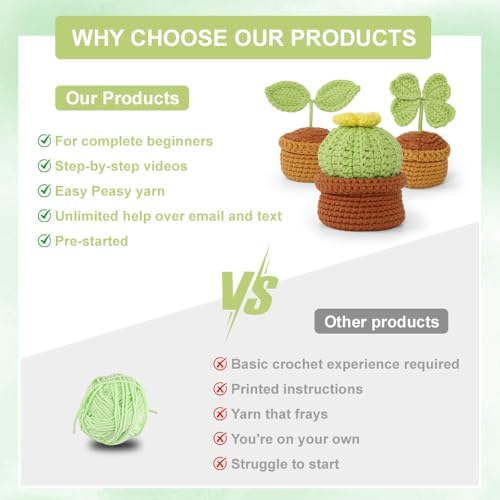 Autglint Potted Plant Crochet Kit for Beginners, Learn to Crochet Starter Kit with Pre-Started Yarn & Easy-to-Follow Video Tutorials, DIY Amigurumi Animal Kit for Adults Kids Gift - Image 5