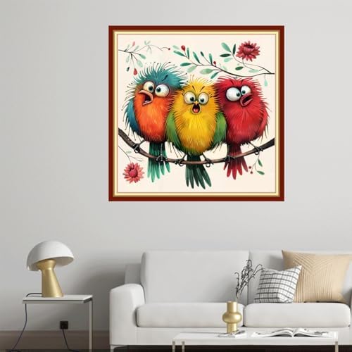 Joyhoor Cross Stitch Kits for Beginners Stamped Cross-Stitch Supplies Needlework preprint Embroidery Kits for Adults DIY Needlepoint Kit Embroidery Patterns 11CT-Three Mischievous Birds 18x18 inch - Image 2