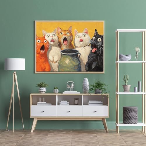 Surprised Cats Paint by Numbers Kit for Adults Framed Canvas, Frameworkless - Image 2