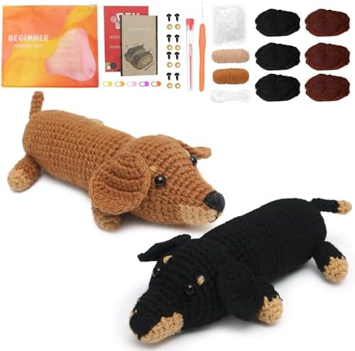 Crochet Kit for Beginners - 2 PCS Crochet Dachshund Beginner Crochet Kit by GONELYON
