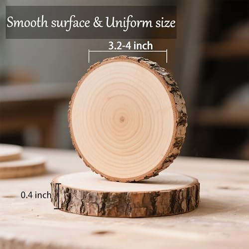 Unfinished Natural Wooden Slices 80 Pcs 3.2-4 Inch Wood Circles for Crafts DIY Christmas Ornament Craft Wood Kit with Bit,Blank Round Wood Slice with Bark for Art,Painting,Party (80) - Image 2