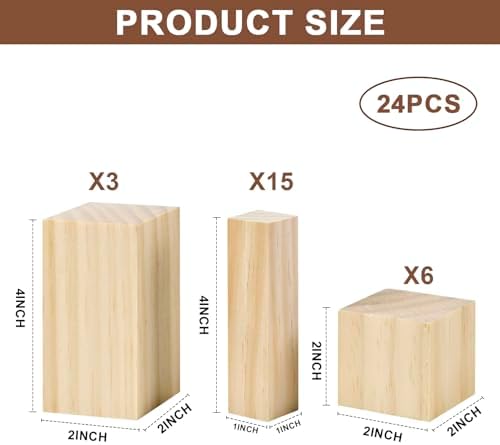 24-Piece Solid Wood Carving Blocks & Whittling Kit for Adults & Beginners - 3 Sizes Natural Wood Craft Supplies for DIY, Christmas Decor, Home Arts, Woodworking Class - Image 2
