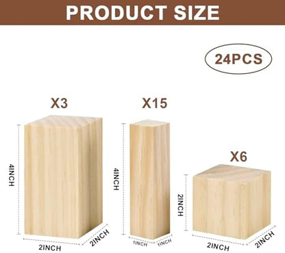 24-Piece Solid Wood Carving Blocks & Whittling Kit for Adults & Beginners - 3 Sizes Natural Wood Craft Supplies for DIY, Christmas Decor, Home Arts, Woodworking Class - Image 2