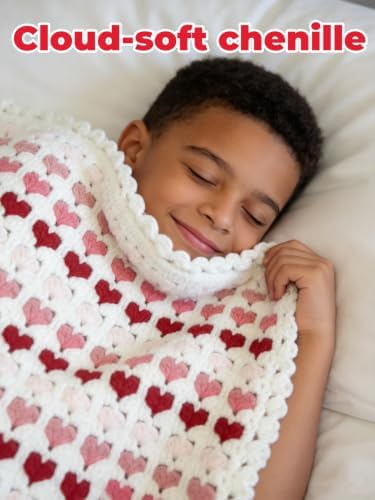 Arborthread Crochet Blanket Kit for Beginners Ombre Pink Heart Pattern - Image 3