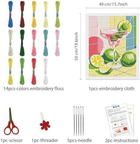 FREEBLOSS 11CT Cocktail Stamped Cross Stitch Kits Full Embroidery Kits with Instruction Cross Stitch Wall Hanging Kit for Needlepoint Adults Wall Art Decoration 16x20in/40x50cm - Image 2