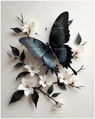 TAOPAOLAB Nature Paint by Numbers Kit for Adults - DIY Black Butterfly and White Flowers Painting on Canvas 12x16In, Framed Acrylic Paint Set for Beginners, Wall Art for Home Decoration/Gifts by Unknown