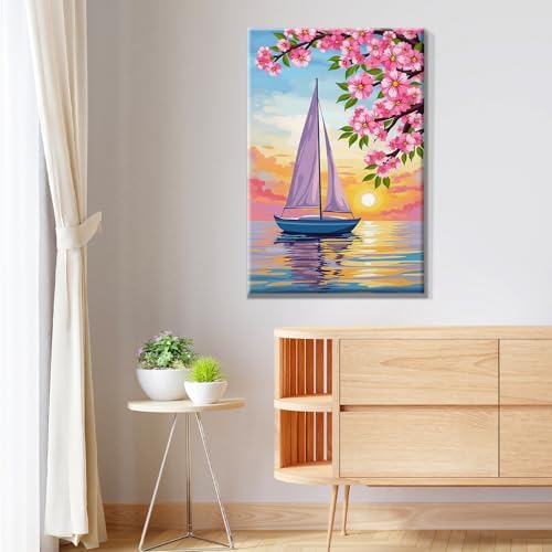 JOOZ Sailboat Paint by Numbers Kit for Adults with Frame Sunset Paint by Number with Easel Flowers Adult Paint by Number Kits Framed Canvas Oil Painting Kits for Home Wall Decor 8x12 Inch - Image 5