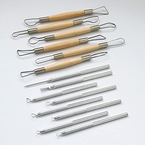 14PCS Ceramic Pottery Clay Ribbon Sculpting Tool Kit with Feather Wire Texture and Needle Detail Tools for Carving,Modeling,by Augernis - Image 2