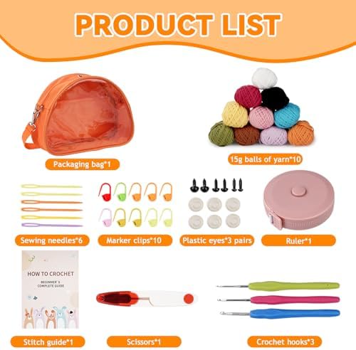 Vanttokeey Crochet Kit for Beginners 36Pcs, Crochet Kit with 10 Colors Cored Yarn Set, Crochet Hooks, Stitch Markers, Storage Bag and Guide Etc – Gift for Starter and Professionals (Monochrome) - Image 2