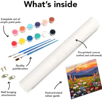 Clendo Landscape Paint by Numbers Kit for Adults Beginner, Flower Mountain Adult Paint by Number Kits on Canvas, Sunset Oil Painting Kit for Beginners Gift Home Wall Decor 16x20 Inch - Image 7