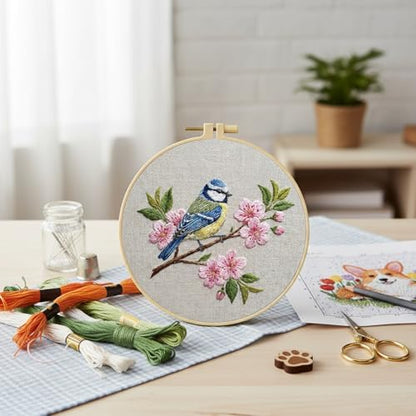 FRANDEK DIY Peach Blossom Bird Stamped Embroidery Kit with Hoop for Adults - Image 4