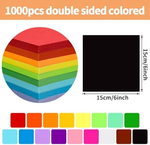 Praisebank Black Origami Paper, 1000pcs 6x6 inch, Double Sided Color, Origami Kit with Guide instruction for Crafts - Image 2