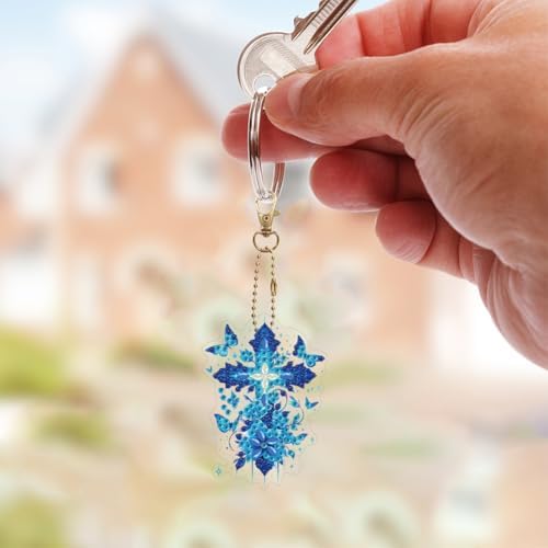 HuamuTech 5 Pcs/6 Pcs/8 Pcs Full Drill Keyring Special Shape Double Sided Diamond Art Keychain for Beginners Birthday Craftin - Image 4
