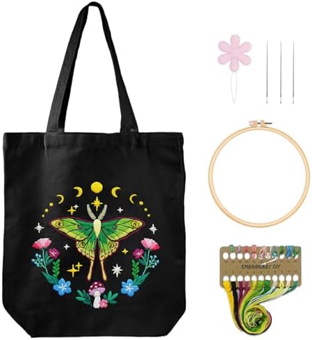 Nuberlic Embroidery Tote Bag Kit for Beginners with Moth Pattern by Nuberlic
