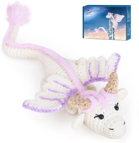 Crochet Kit for Beginners, Beginner Crochet Kit for Adults with Step-by-Step Video Tutorials, DIY Crochet Animal Kits Knitting Supplies, Purple Dragon (40%+ Yarn) by Crochetta