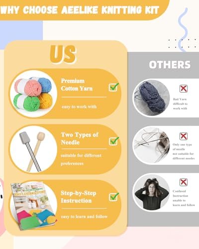 Aeelike Knitting Kit for Beginner Adult, Easy Dishcloth Knit Set, Color C - Image 4