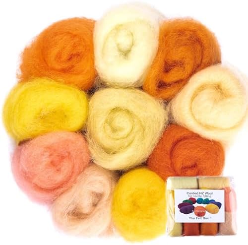 The Felt Box Needle Felting Wool – Orange & Yellow Shade Pack, 100g Carded Batts, Short Coarse Fiber for DIY Crafts, Dolls & Animals by TheFeltBoxNeedleFelting