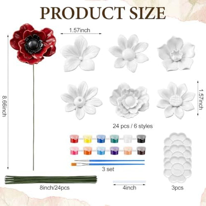 RattanView 24 Set 3D DlY Flower Ceramics to Paint Handicrafts Kits - Image 2