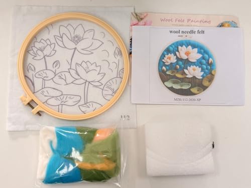 CaptainCrafts Needle Felting Kit, Wool Felt Supplies, Embroidery Hoops, Wool Painting Tools Needle Felting Starter Kit for DIY Decoration (Lotus Flowers Leaves) - Image 3