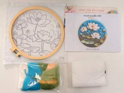 CaptainCrafts Needle Felting Kit, Wool Felt Supplies, Embroidery Hoops, Wool Painting Tools Needle Felting Starter Kit for DIY Decoration (Lotus Flowers Leaves) - Image 3