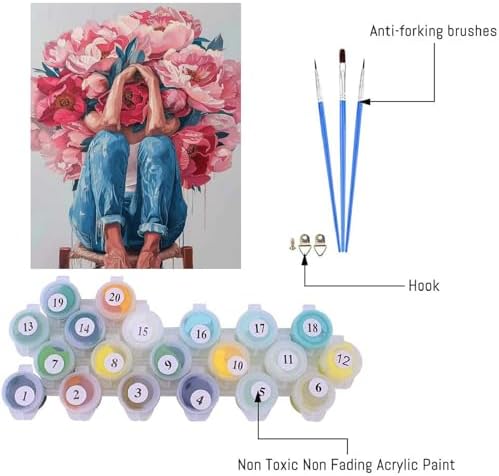 pchmcu Flowers Women Paint by Numbers Kits for Adults - Flowers Adult Paint by Number Kits - DIY Acrylic Oil Painting by Numbers for Home Wall Decor 16 x 20 Inch - Image 5