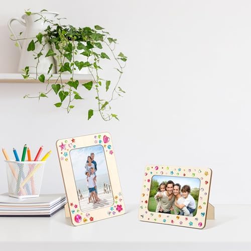 Lesnala 6 Pcs Unfinished Wood Picture Frame Crafts DIY Kits with Stickers - Image 2